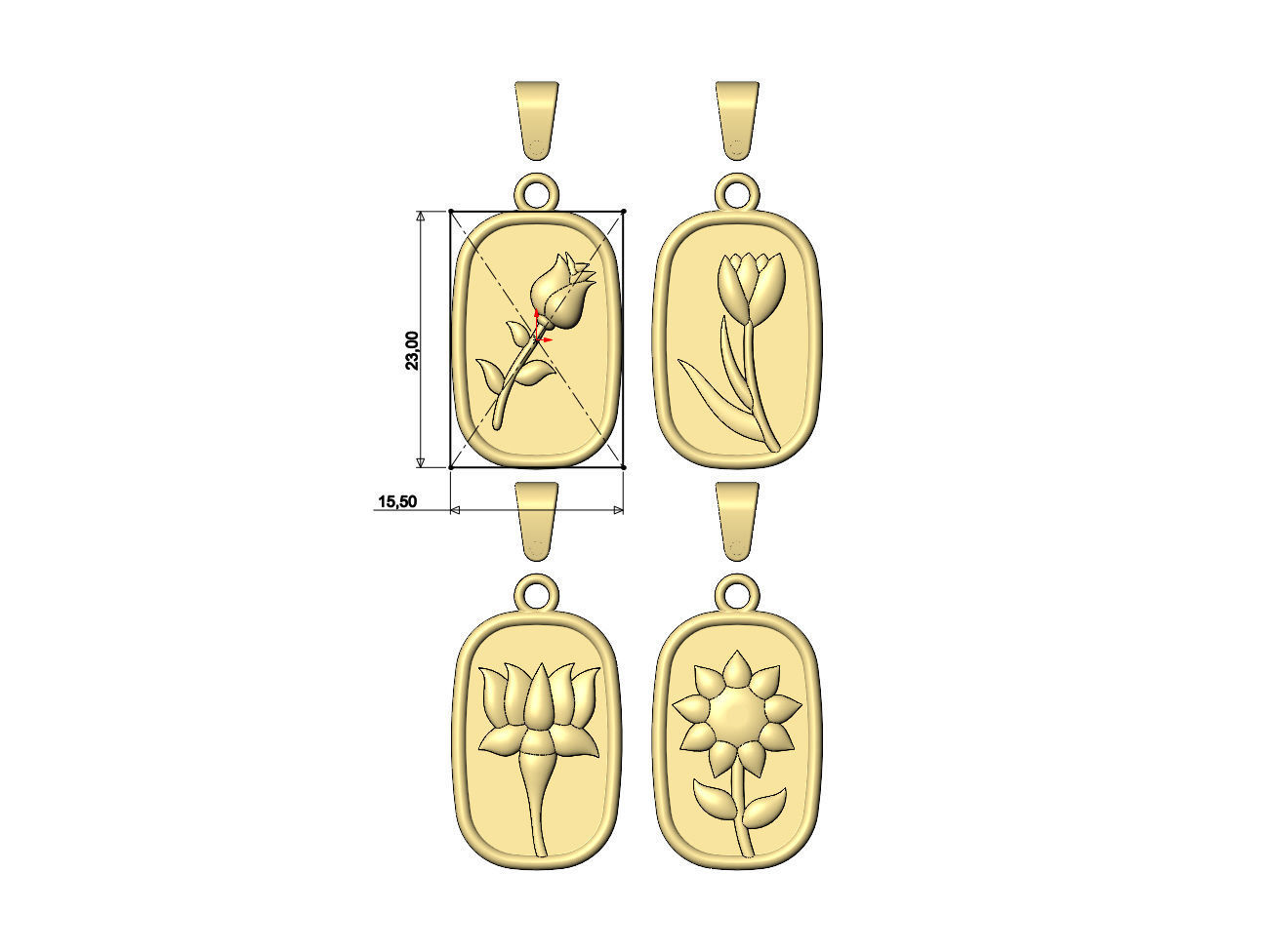 Collection of 4flower relief pendant and charm with bail 3D print model_8