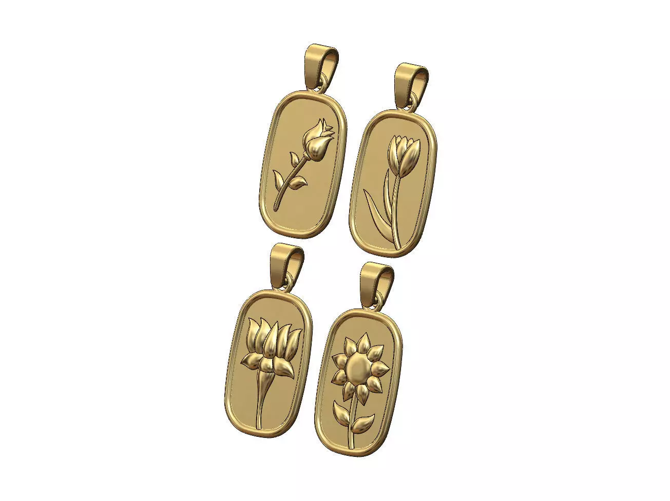 Collection of 4flower relief pendant and charm with bail 3D print model_0