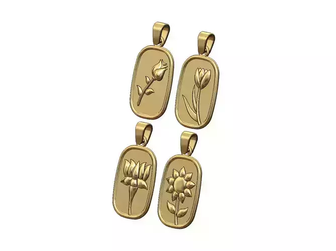 Collection of 4flower relief pendant and charm with bail