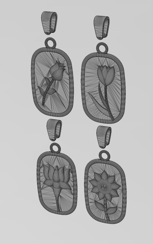 Collection of 4flower relief pendant and charm with bail 3D print model_16