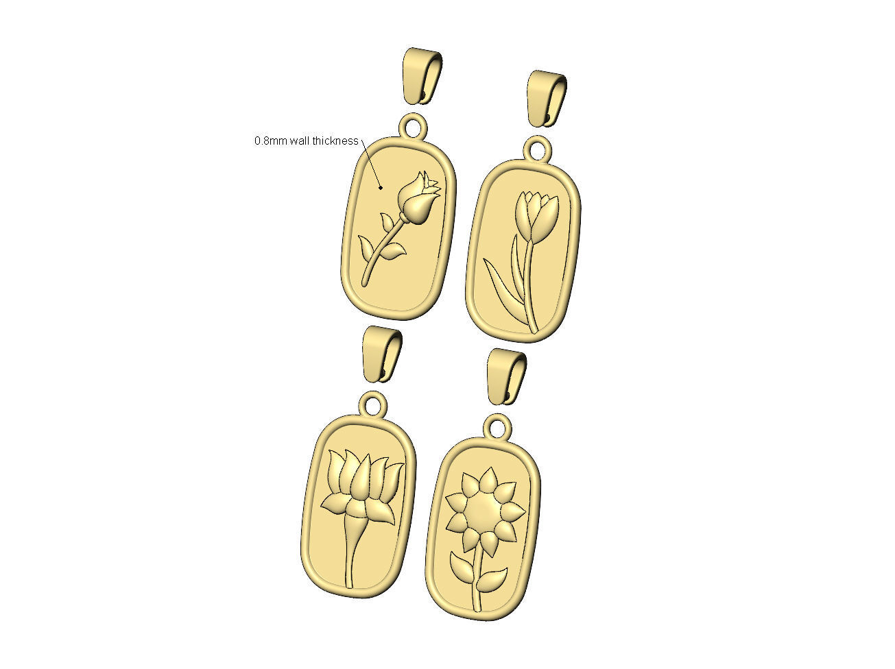 Collection of 4flower relief pendant and charm with bail 3D print model_10