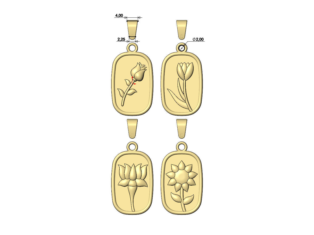 Collection of 4flower relief pendant and charm with bail 3D print model_9