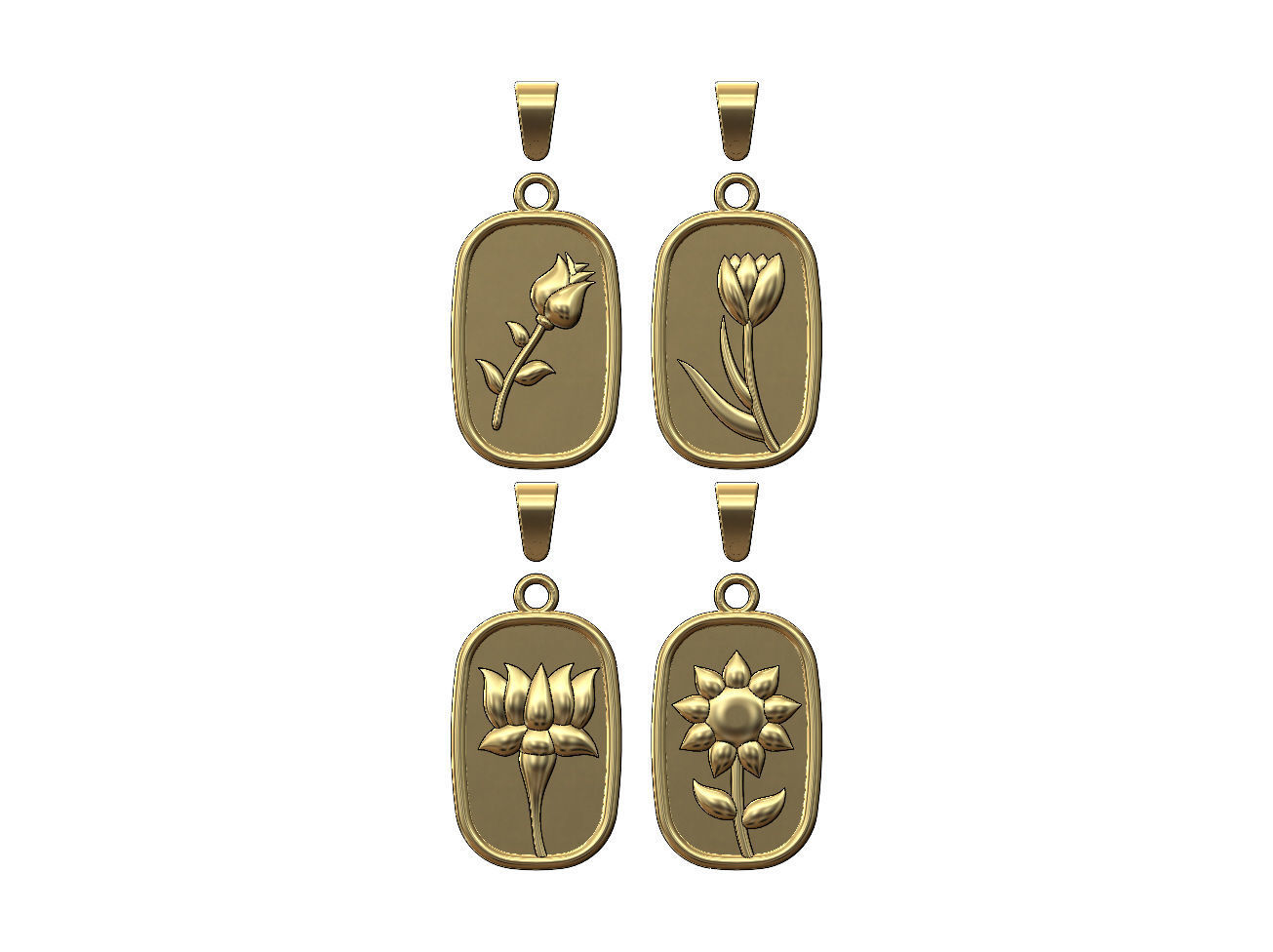 Collection of 4flower relief pendant and charm with bail 3D print model_3