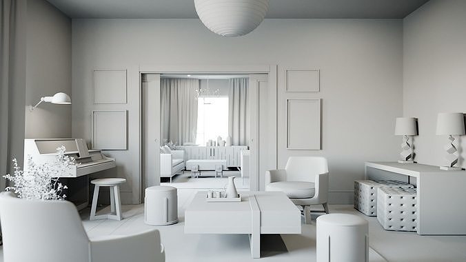 Redshift - C4D Scene files - Living Room 3 Interior 3D model 4