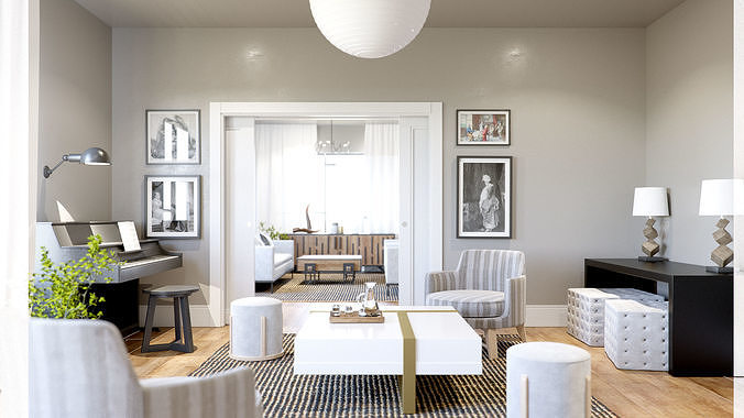 Redshift - C4D Scene files - Living Room 3 Interior 3D model 2