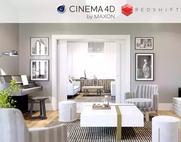 Redshift - C4D Scene files - Living Room 3 Interior 3D model