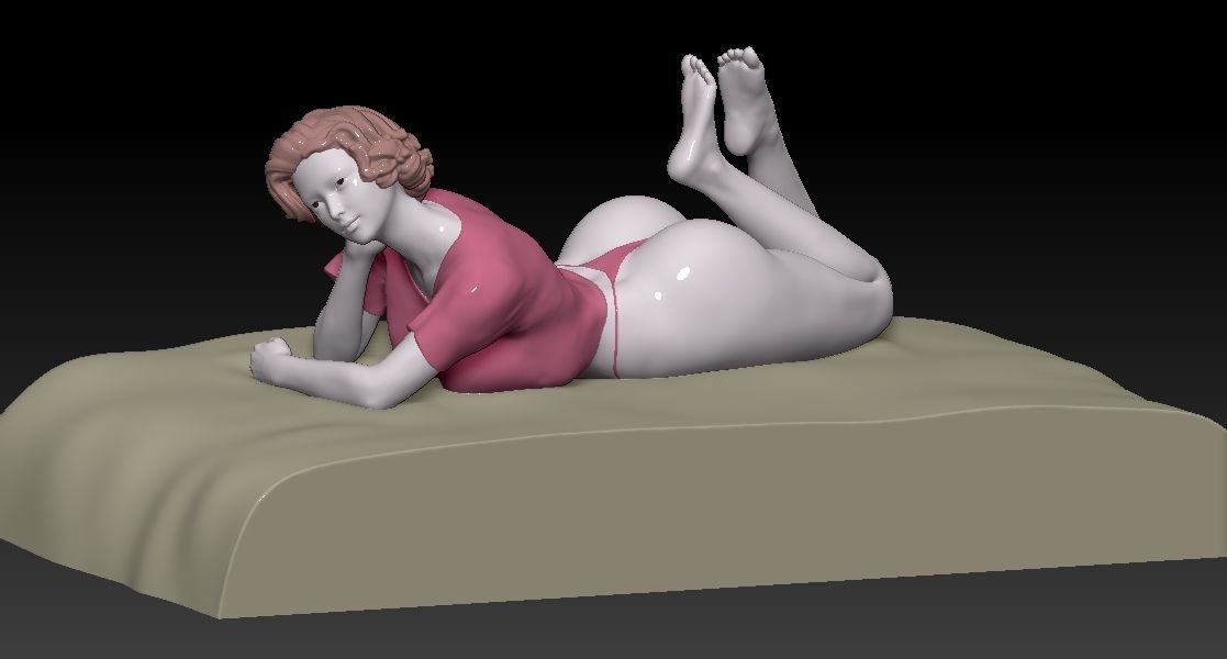 LYING GIRL ON BED 3D print model_1
