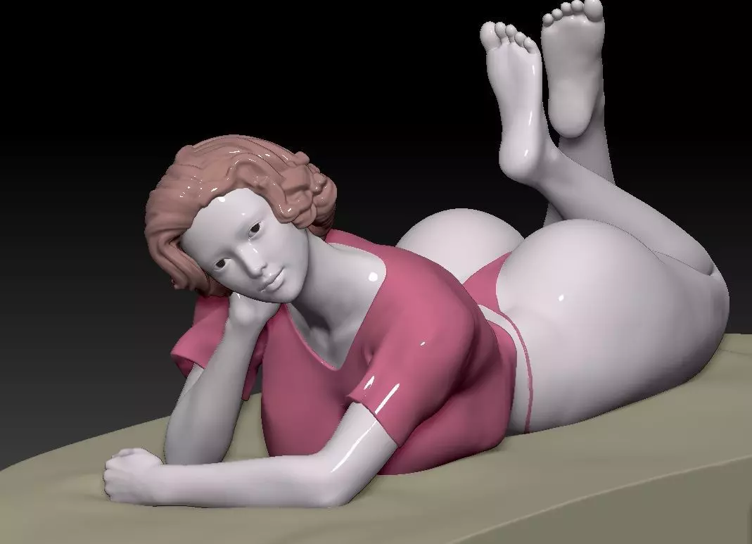 LYING GIRL ON BED 3D print model_0