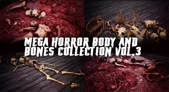 Mega body and bones parts with skulls collection Low-poly 3D model