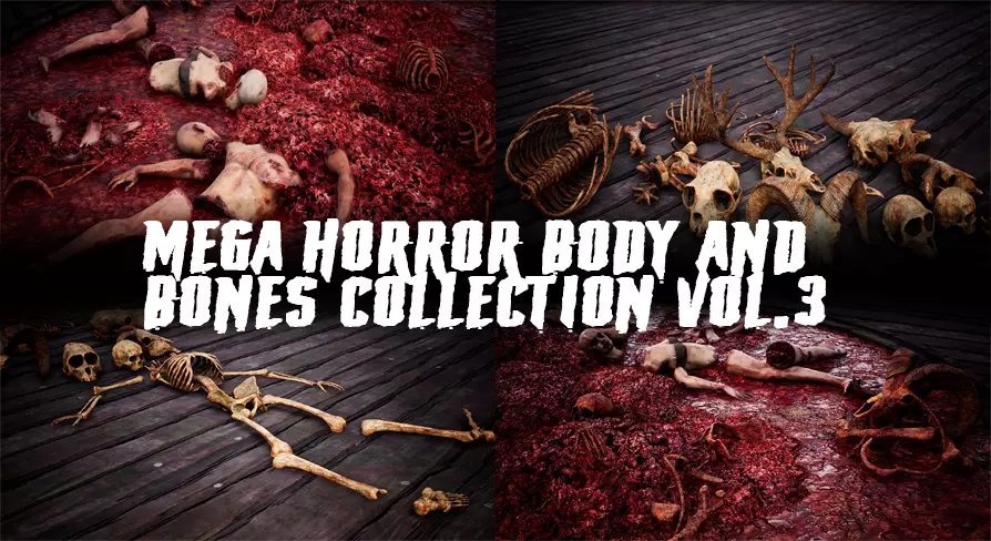 Mega body and bones parts with skulls collection Low-poly 3D model_0