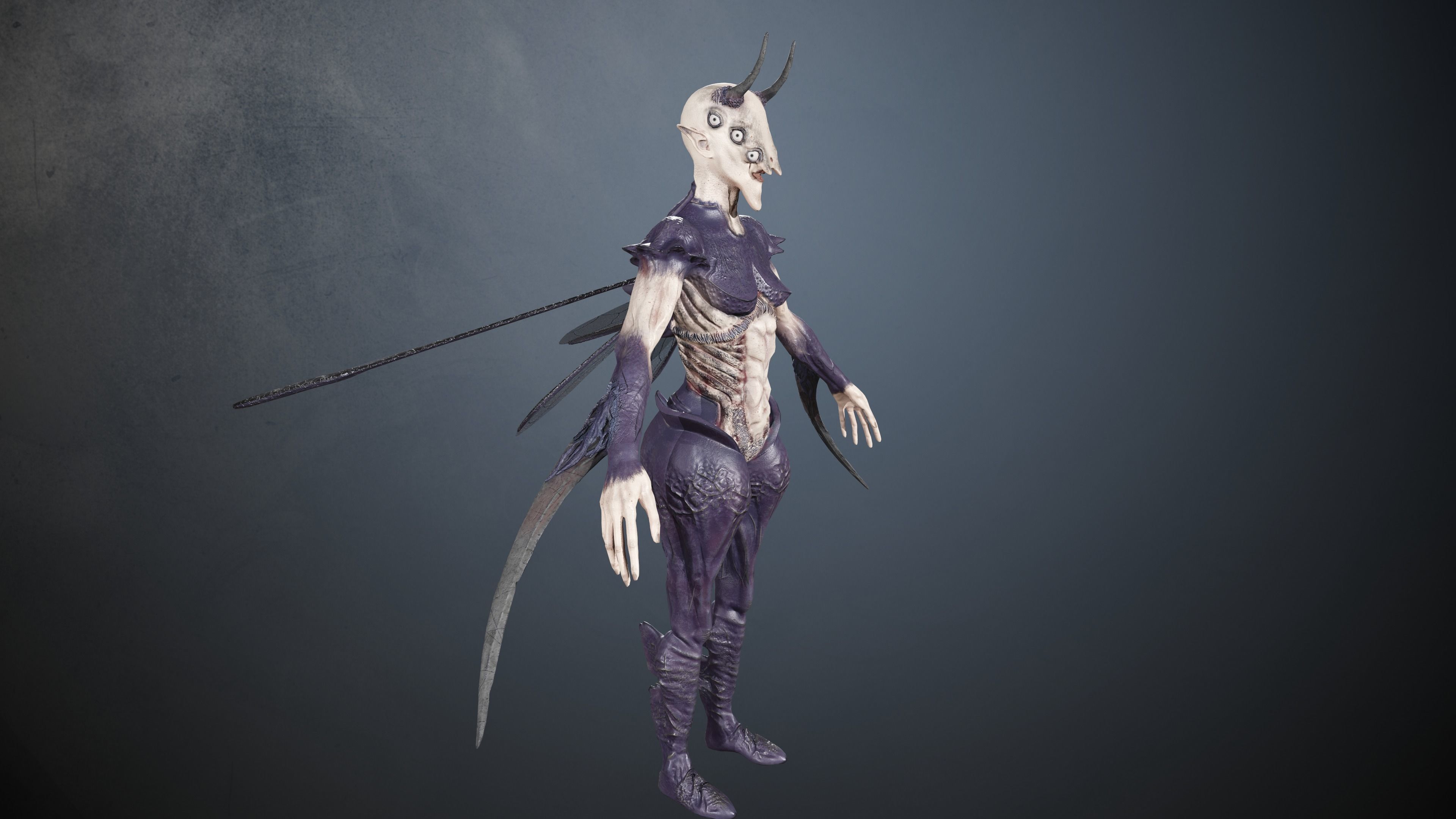 Elliel humanoid creature Low-poly 3D model_2