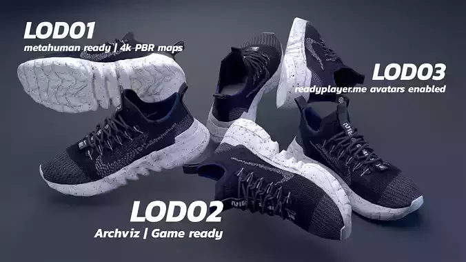 Nike Sneakers Realtime Game Ready LOD1 to 3
