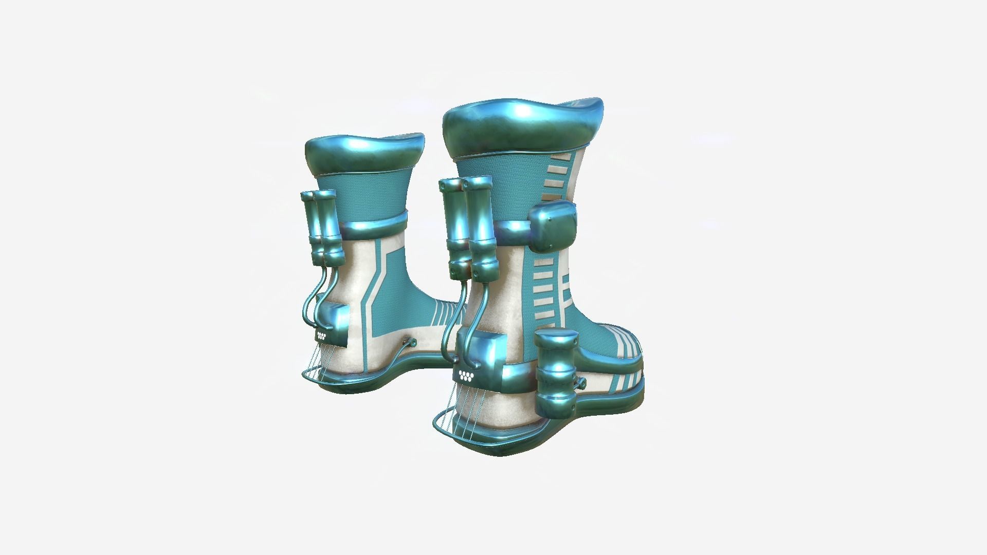 SciFi Boots A07 White Blue - Character Design Fashion Low-poly 3D model_3