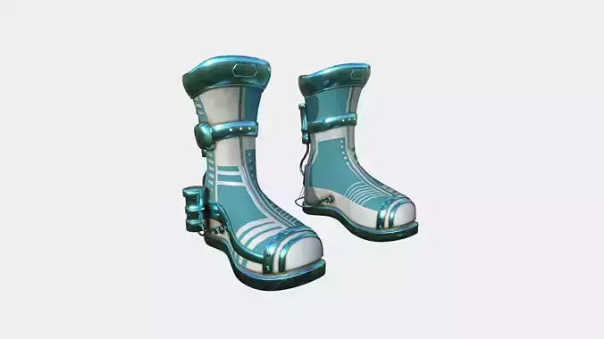 SciFi Boots A07 White Blue - Character Design Fashion Low-poly 3D model