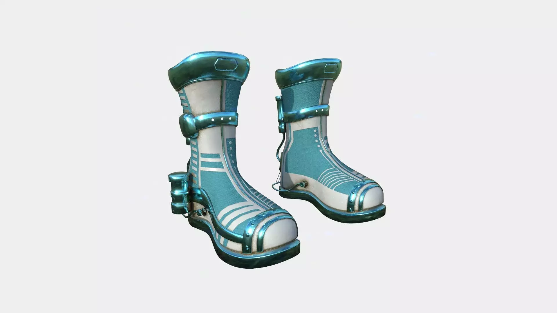 SciFi Boots A07 White Blue - Character Design Fashion Low-poly 3D model_0