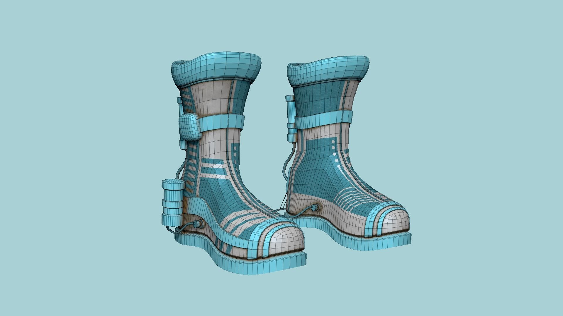 SciFi Boots A07 White Blue - Character Design Fashion Low-poly 3D model_6