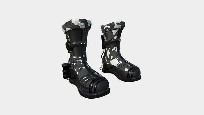 SciFi Boots A09 Black Camouflage - Character Design Fashion Low-poly 3D model