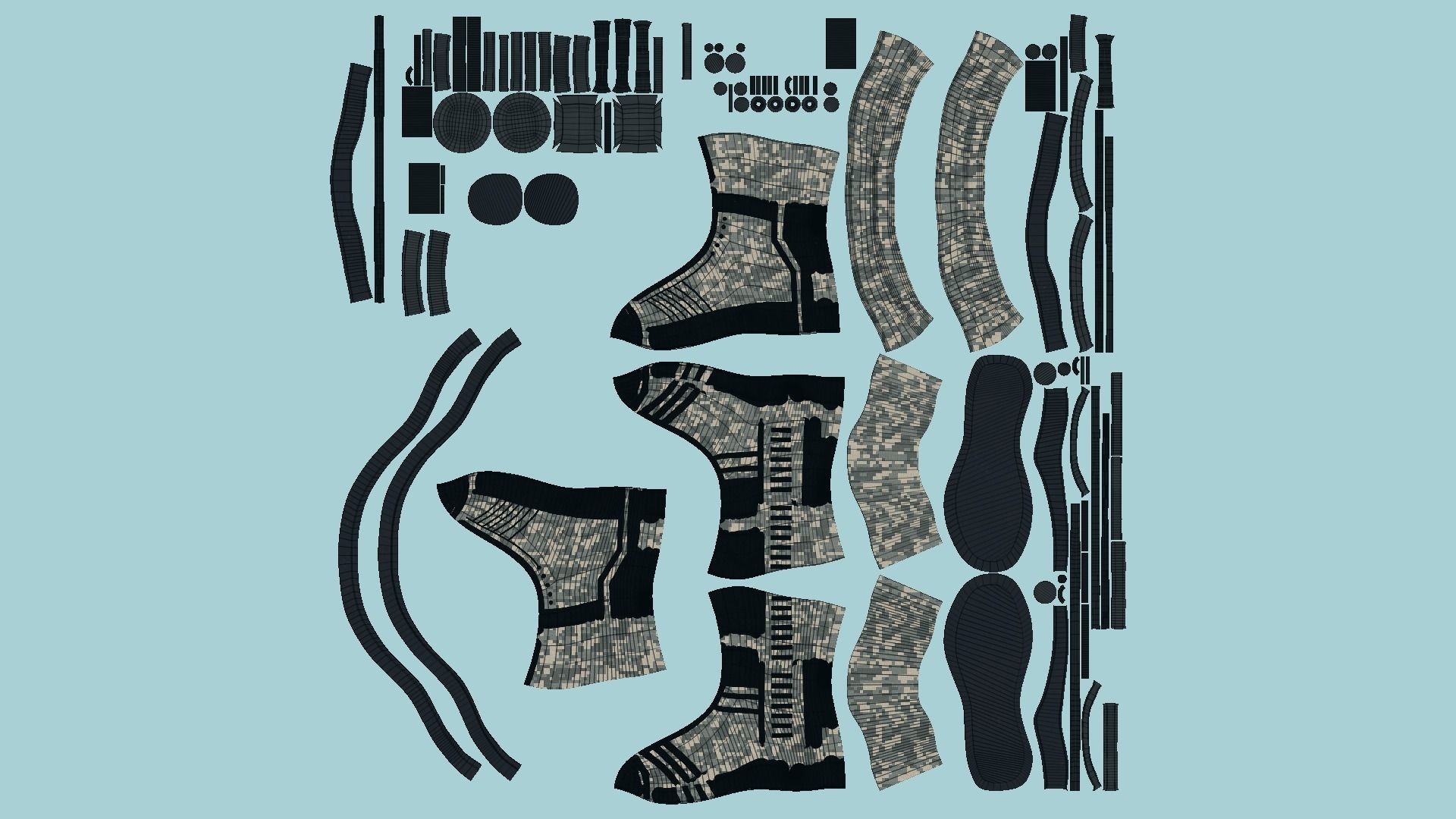 SciFi Boots A10 Digital Camouflage - Character Design Fashion Low-poly 3D model_5