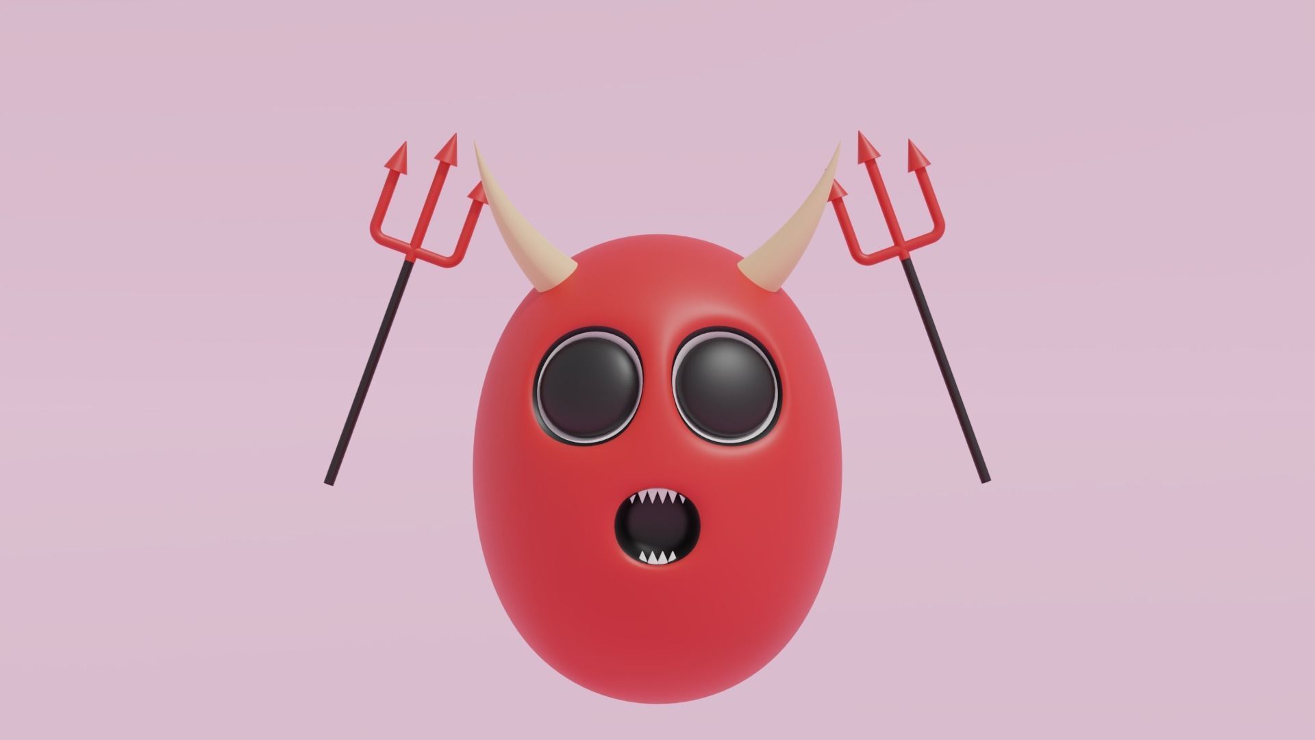 Cartoon Cute Devil and Devil Trident 3D model_6