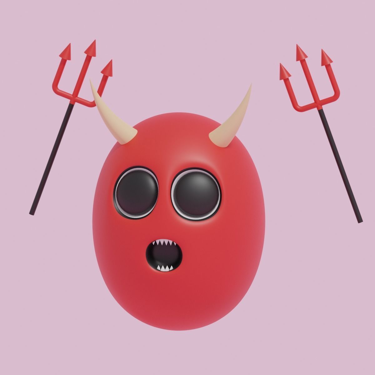 Cartoon Cute Devil and Devil Trident 3D model_10