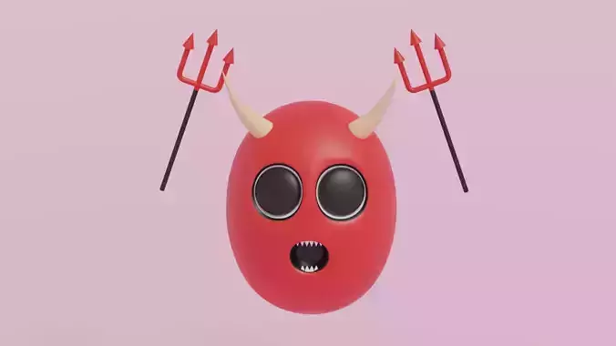 Cartoon Cute Devil and Devil Trident