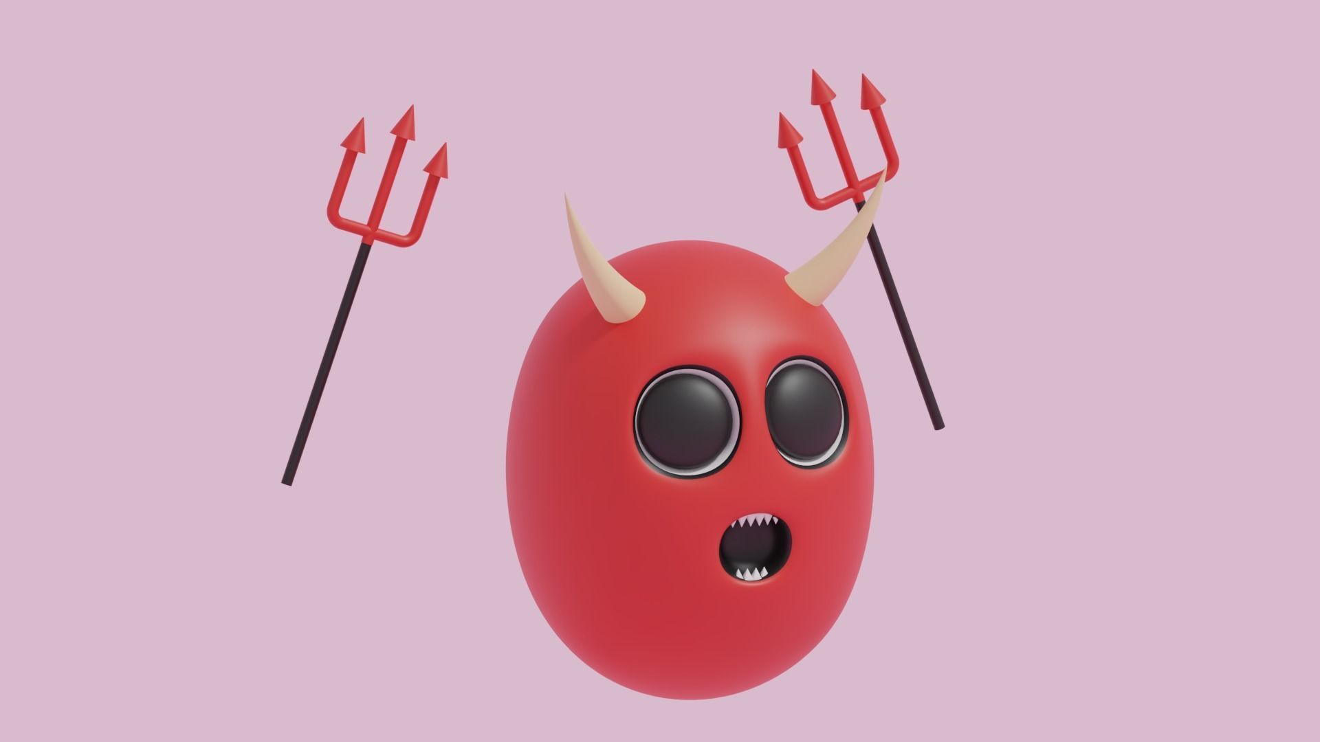Cartoon Cute Devil and Devil Trident 3D model_5