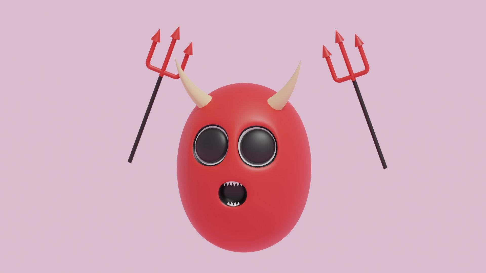 Cartoon Cute Devil and Devil Trident 3D model_3