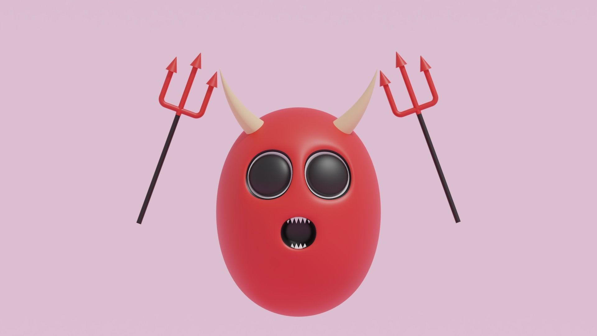 Cartoon Cute Devil and Devil Trident 3D model_7