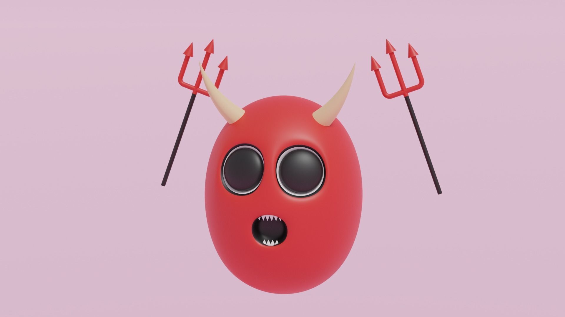 Cartoon Cute Devil and Devil Trident 3D model_2