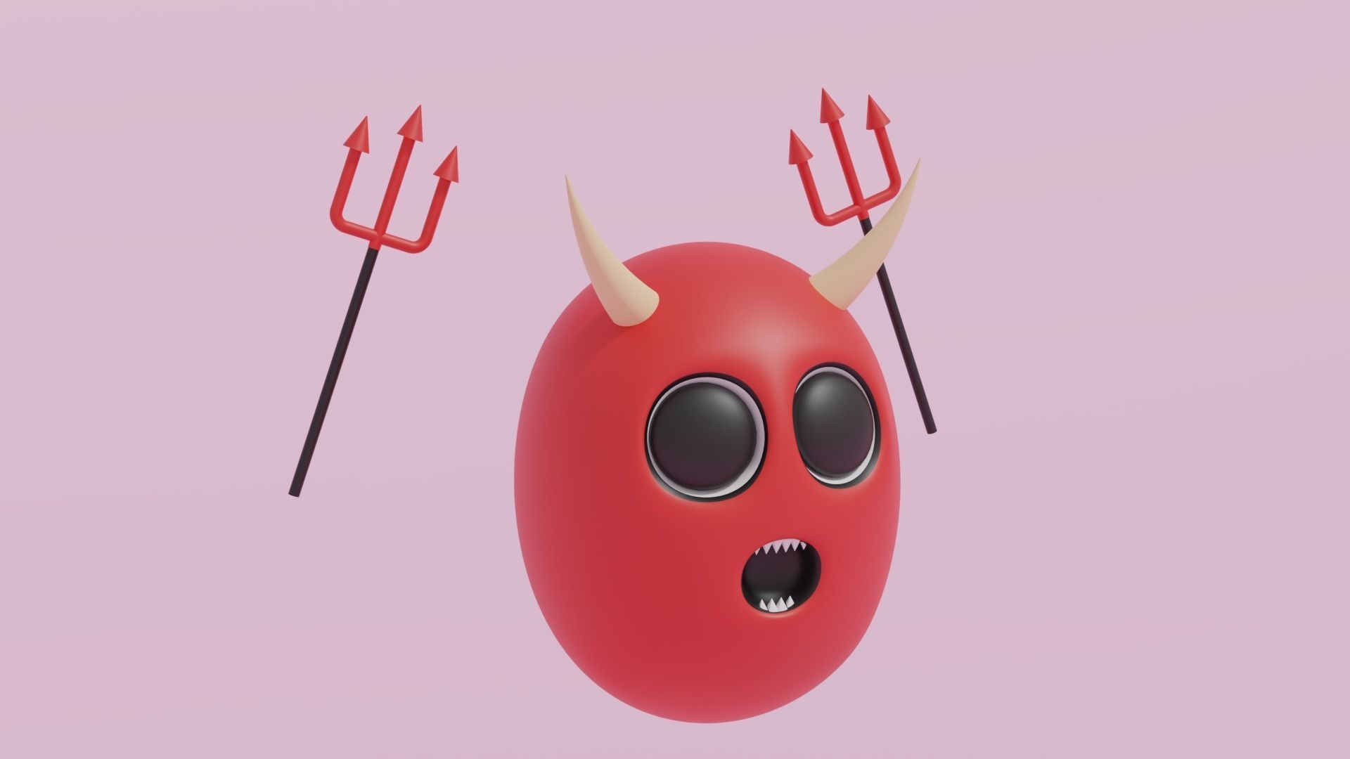 Cartoon Cute Devil and Devil Trident 3D model_4