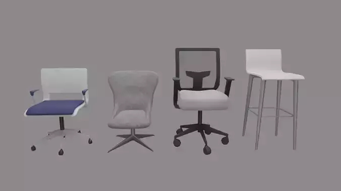 4 CHAIRS PACK 3D LOW-POLY AND PBR MODELS Low-poly 3D model