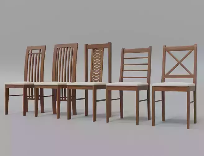 Wooden Dining Chairs with table Free low-poly 3D model