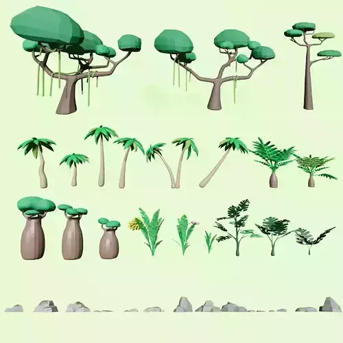 Low poly jungl and rocks