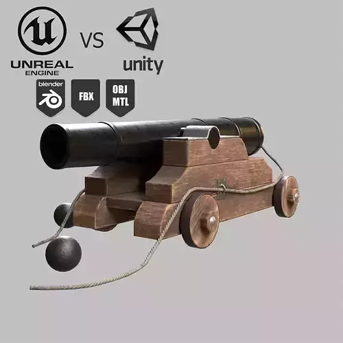 low-poly 3D model of a stylized Pirate Cannon