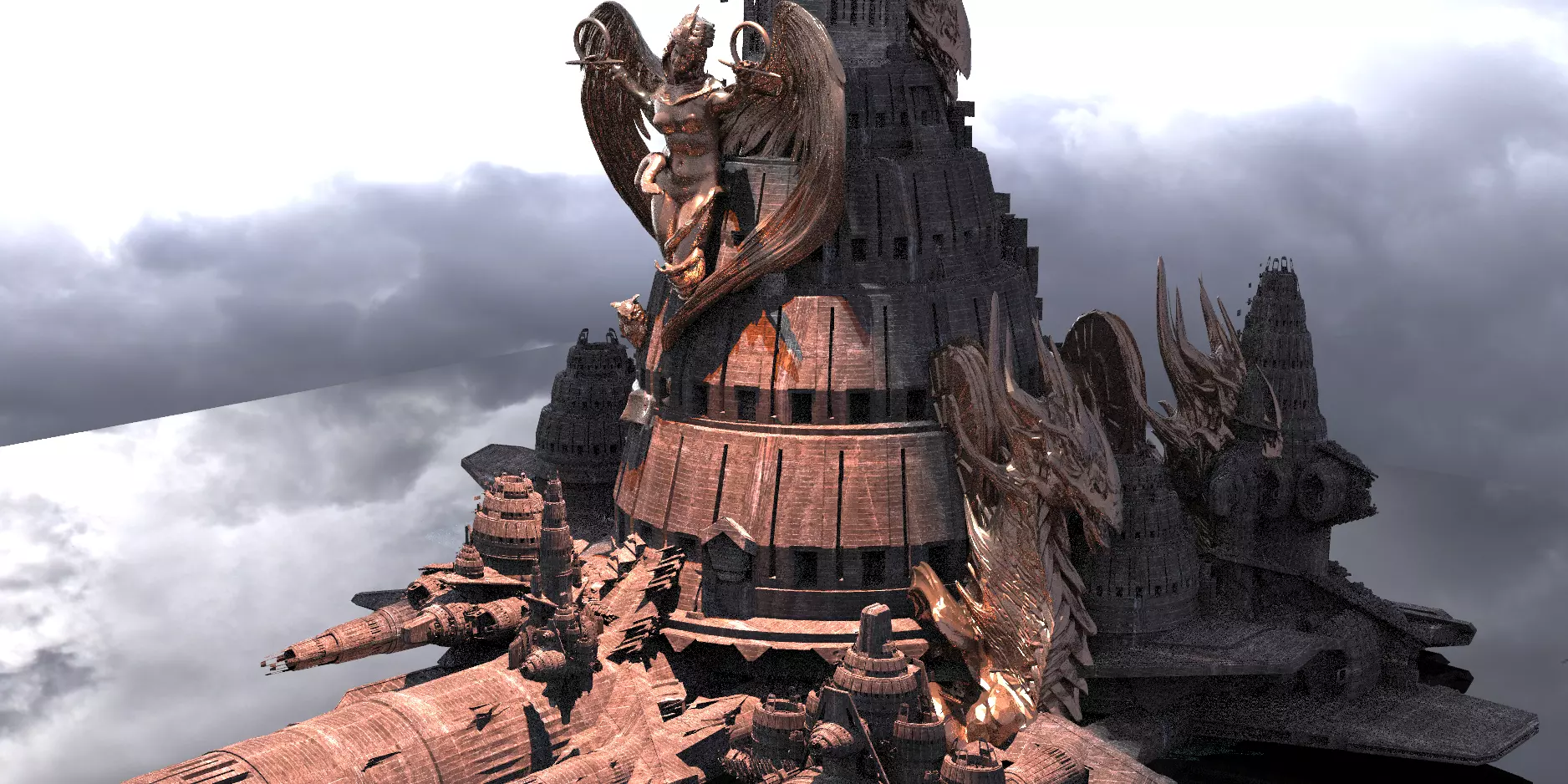 Lilith Temple Ship Statue Design Base Kitbash 3D model_0