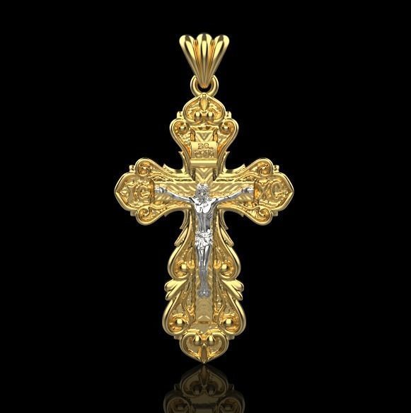 cross1 gold crucifix pendant 3D print model_1