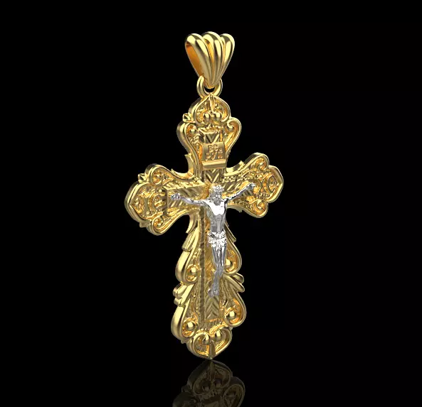 cross1 gold crucifix pendant 3D print model_0