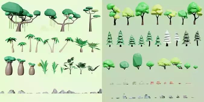 Low poly plant set tree pack Free low-poly 3D model