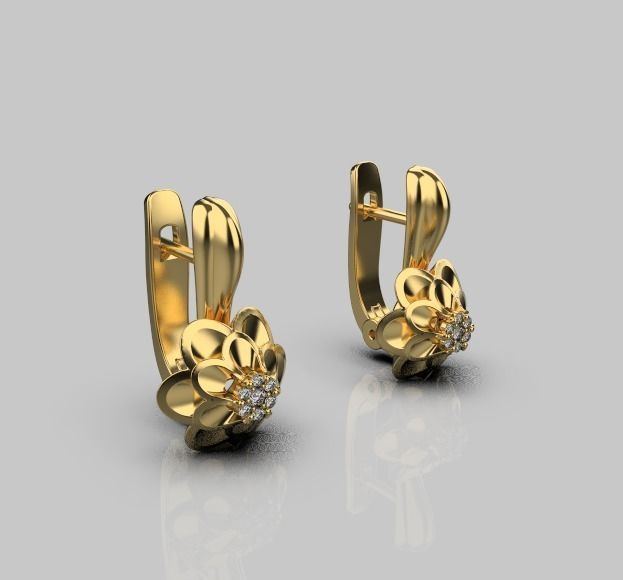 Earrings1 gold earring with diamonds 3D print model_8