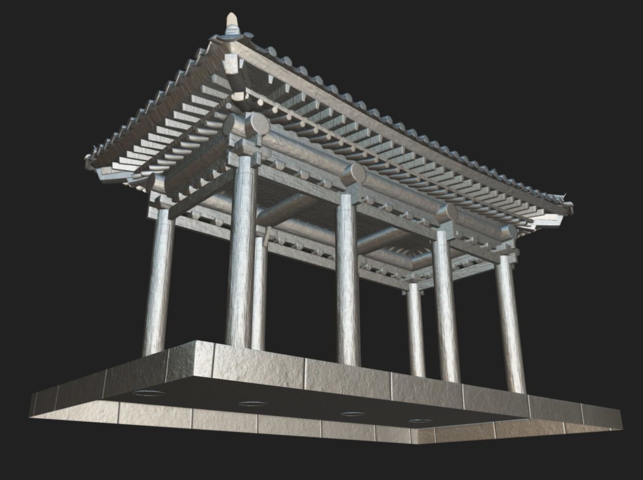 Korean Traditional Hanok WatchTower Low-poly 3D model_17