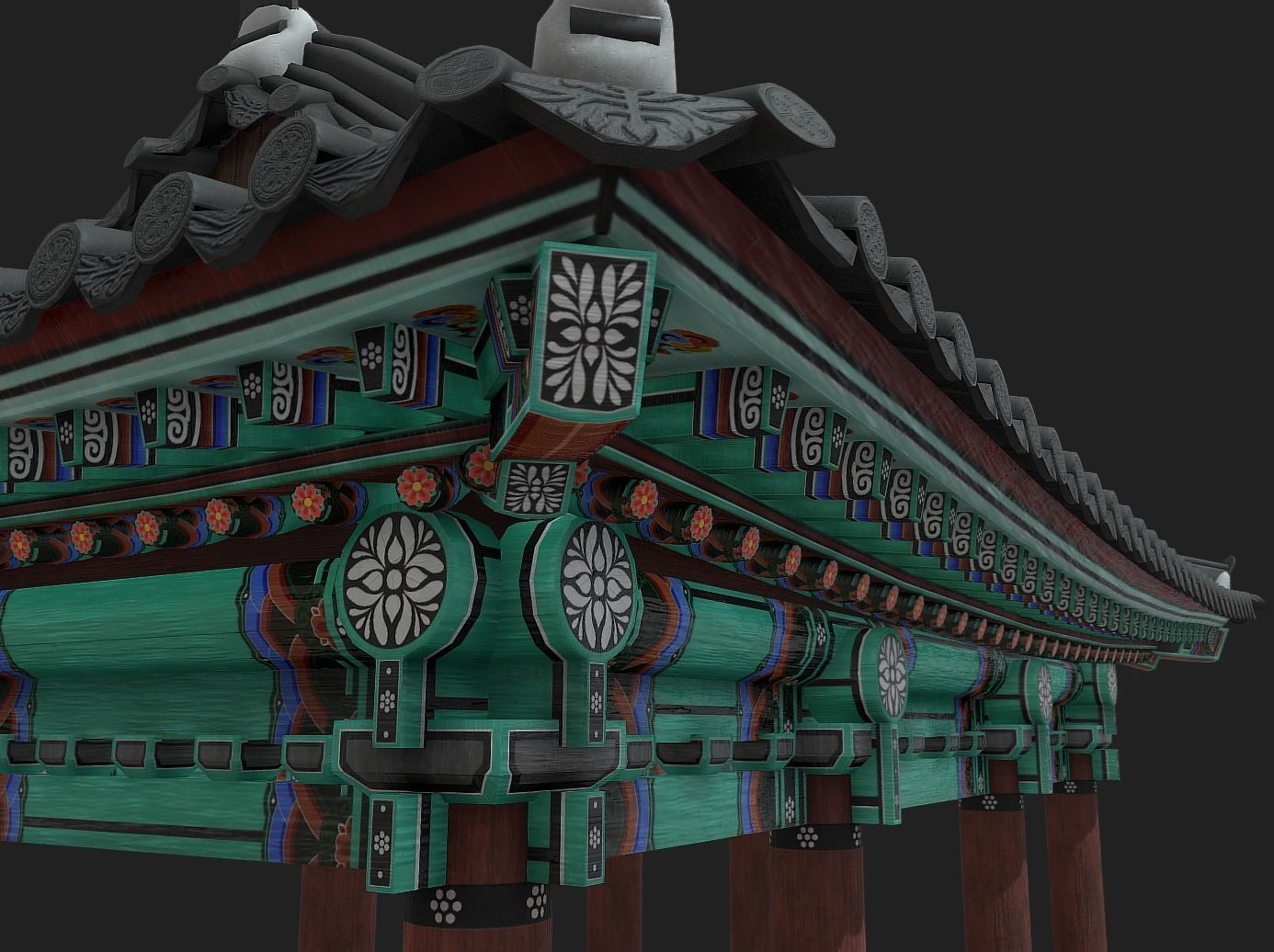Korean Traditional Hanok WatchTower Low-poly 3D model_5
