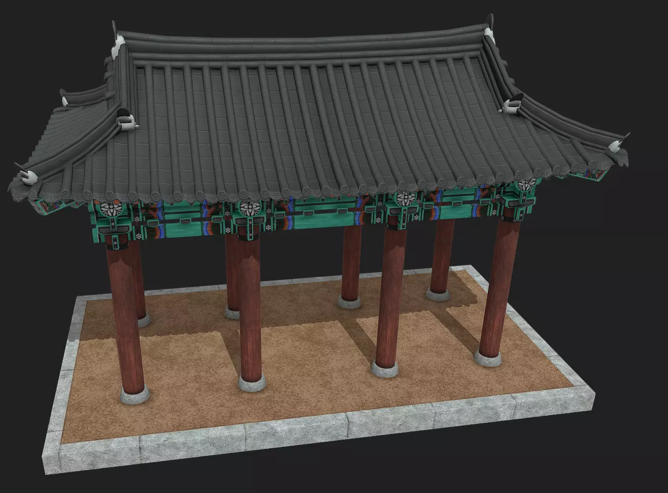 Korean Traditional Hanok WatchTower Low-poly 3D model_0