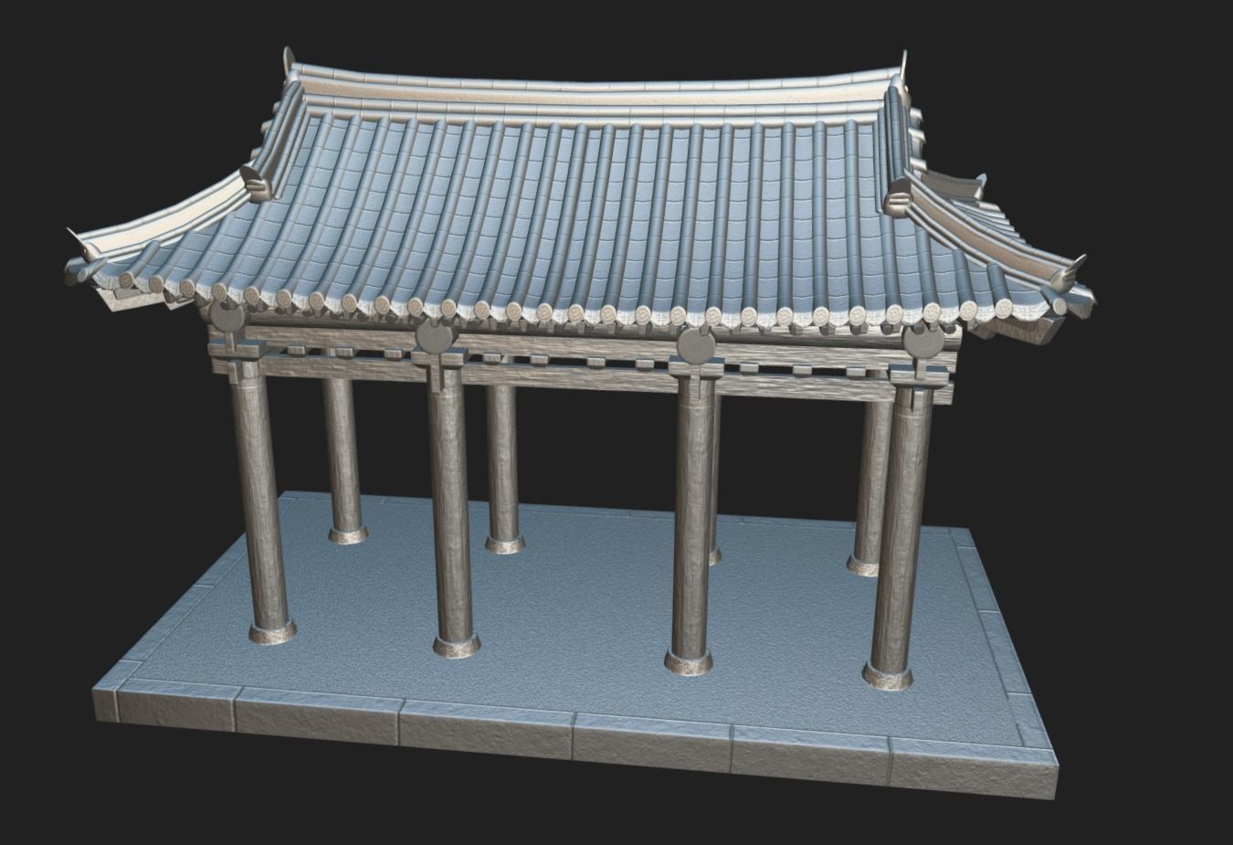 Korean Traditional Hanok WatchTower Low-poly 3D model_15