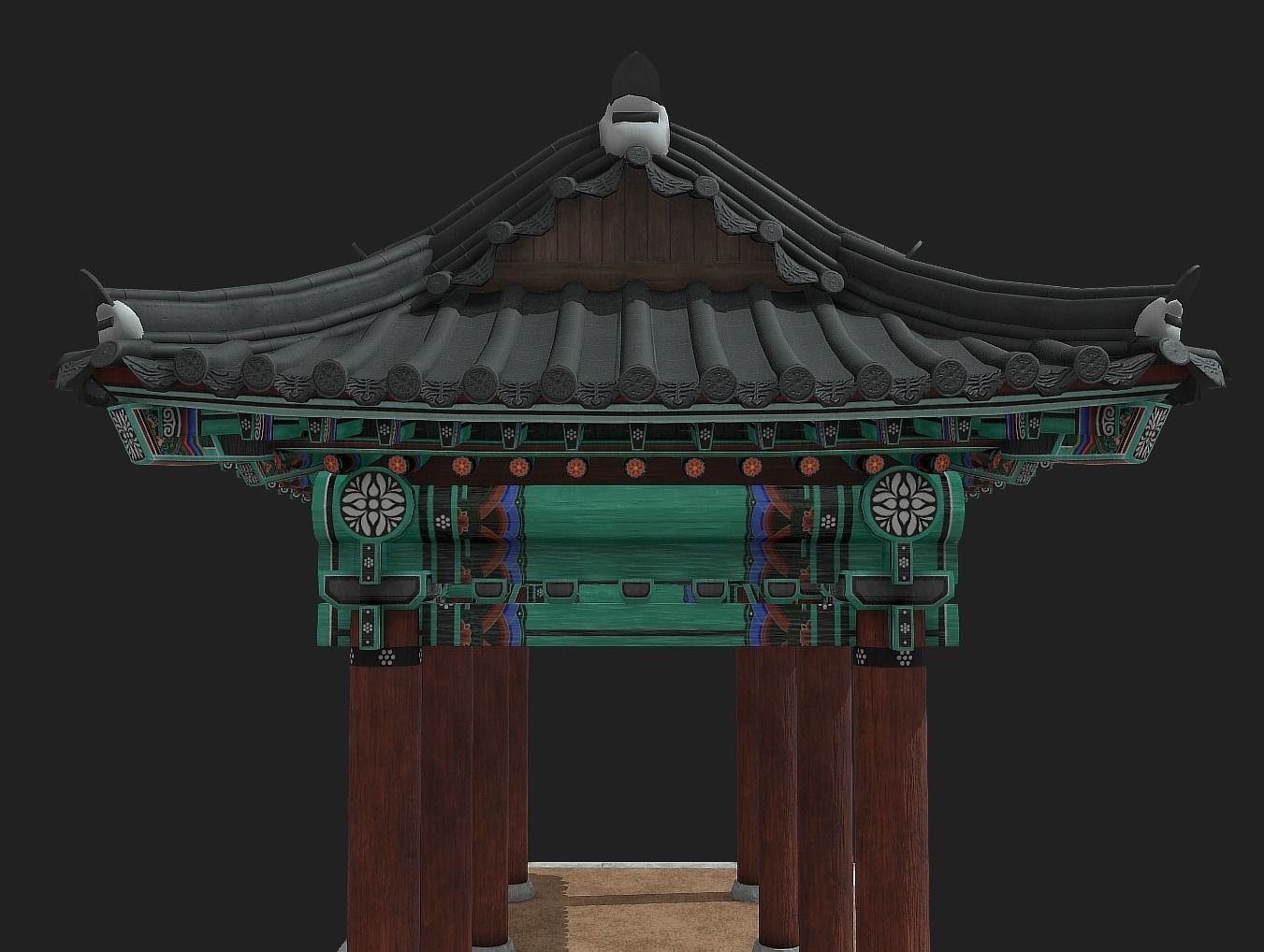 Korean Traditional Hanok WatchTower Low-poly 3D model_12