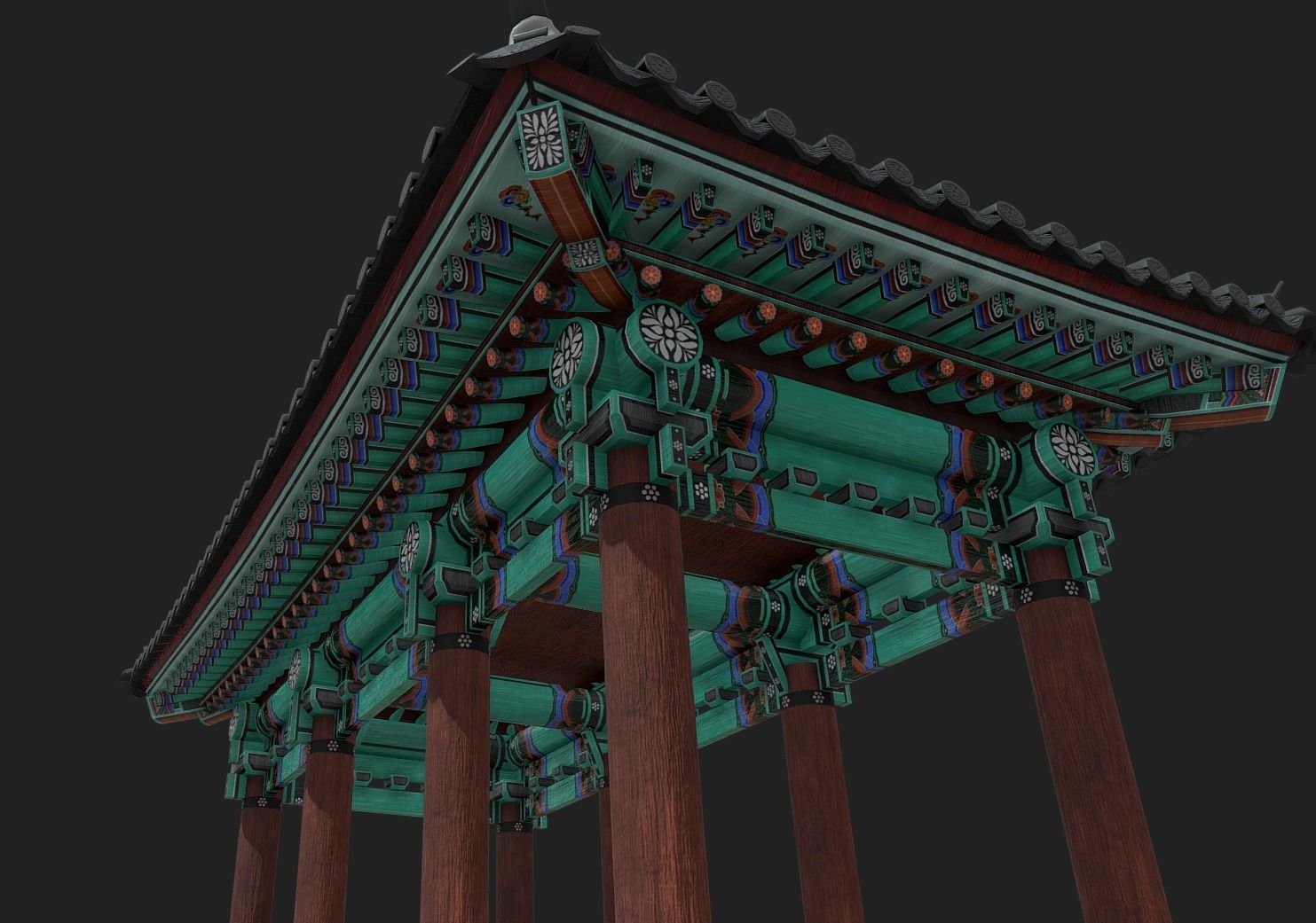 Korean Traditional Hanok WatchTower Low-poly 3D model_7