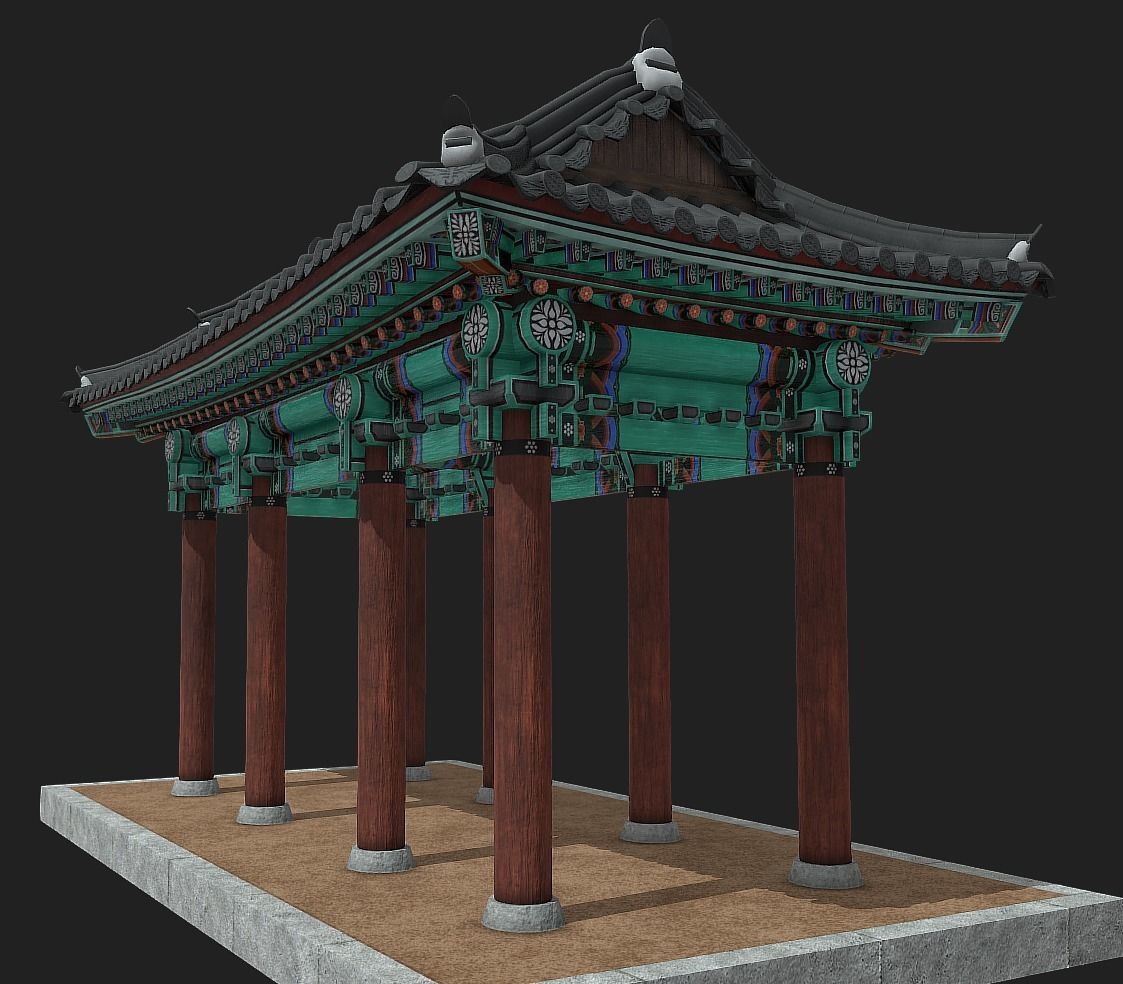Korean Traditional Hanok WatchTower Low-poly 3D model_1