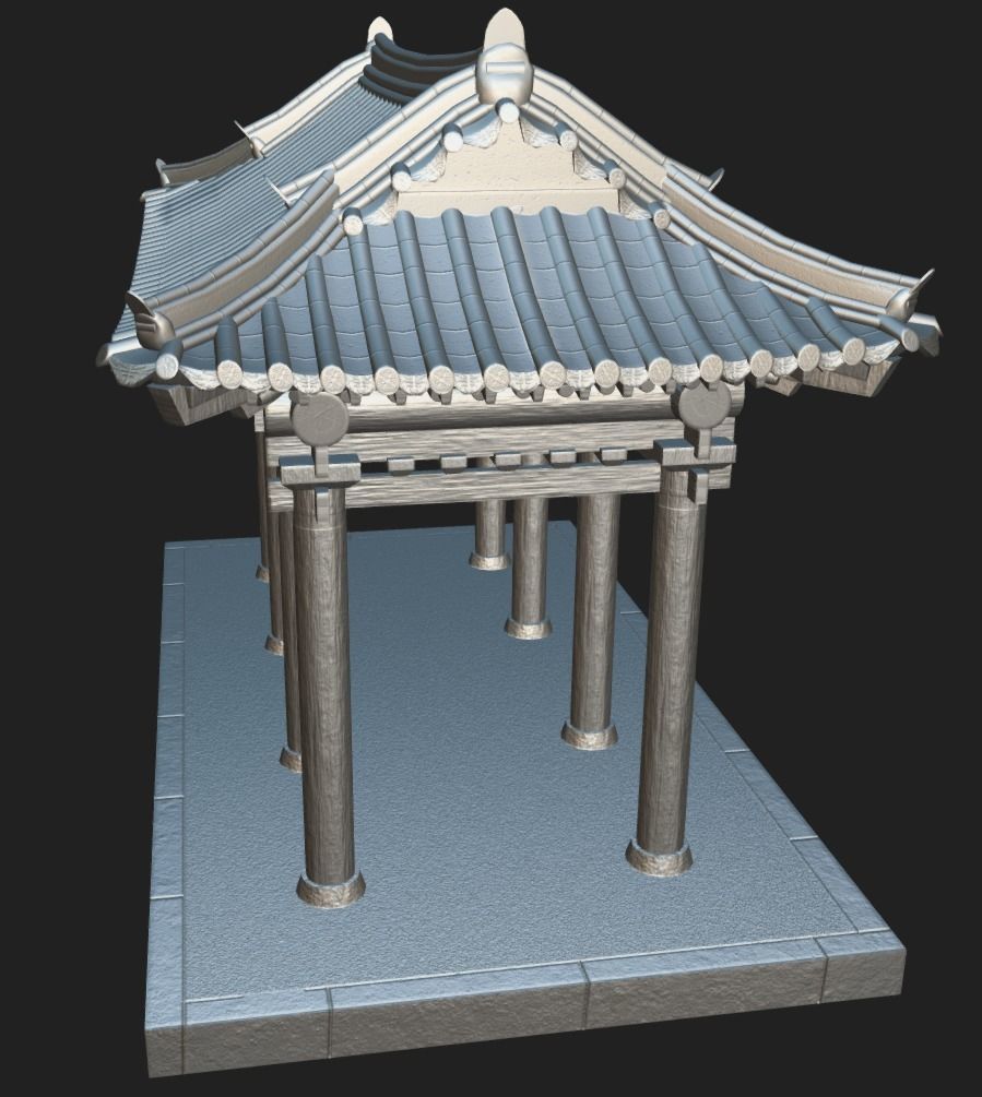 Korean Traditional Hanok WatchTower Low-poly 3D model_16