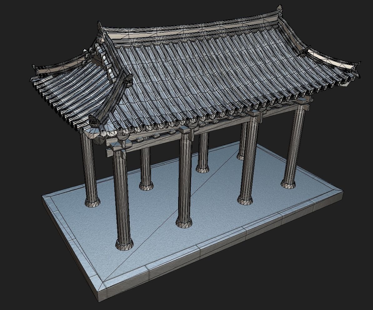 Korean Traditional Hanok WatchTower Low-poly 3D model_18