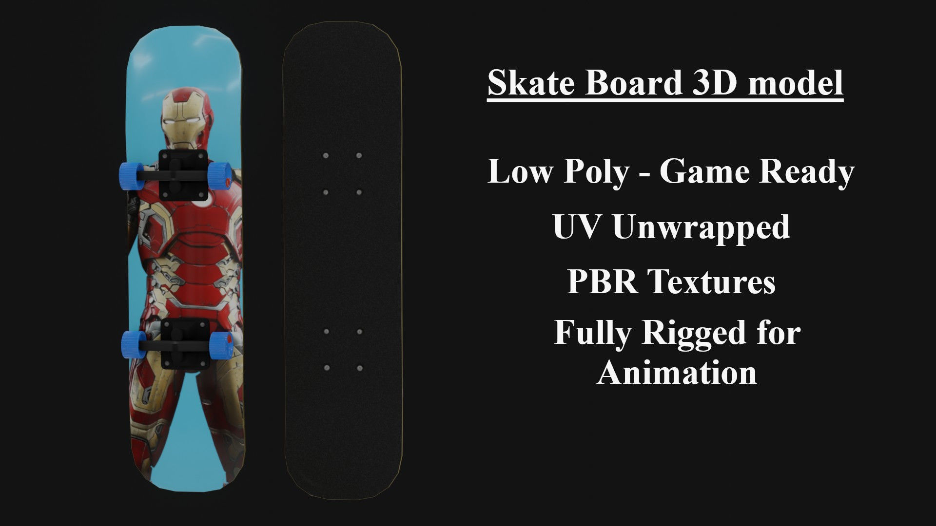 Skate Board - Low Poly - Game Ready - PBR Low-poly 3D model_1
