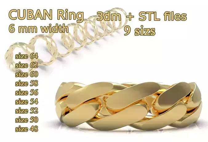 CUBAN Ring 6 mm width all sizes